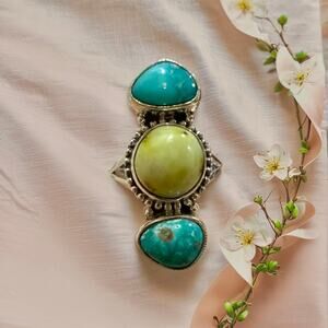 Bluebird & Paloma Turquoise Three Stone Dainty Ring Size 6